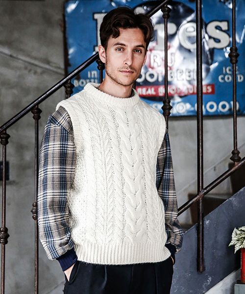 M-18361 / NORDIC WOOL LOW GAUGE KNIT / ARAN VEST(4 COLORS) - MR