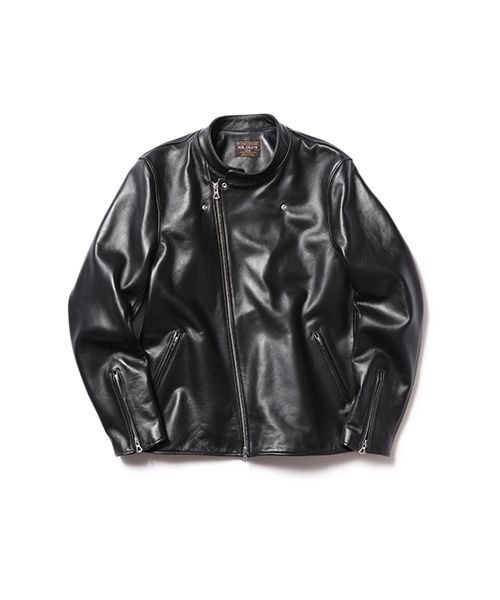 M-19374 COW LEATHER SEMI DOUBLE MOTOR RIDERS JACKET(BLACK